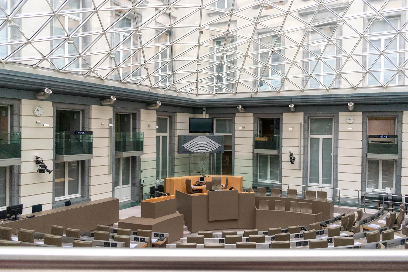 Inside the Flemish Parliament in Brussels, 2022. Institutional context photograph, not the campaign launch.