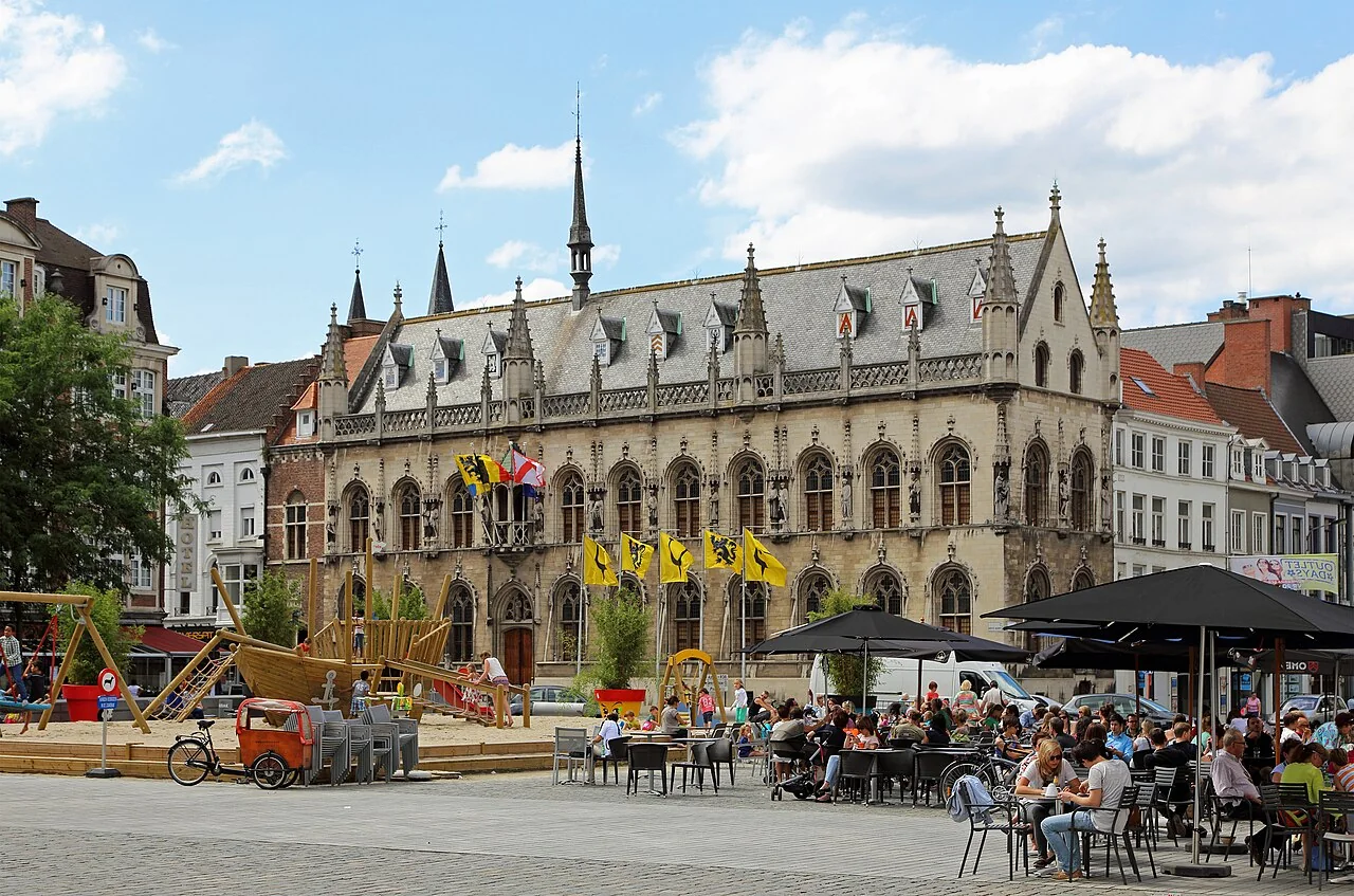 Kortrijk town hall, Belgium. Archive photograph from 2014, providing context for the municipal plan.