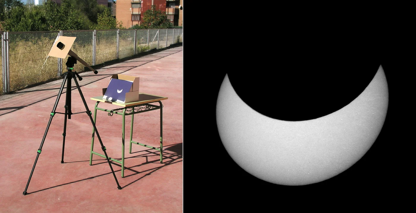 Projection equipment and the solar eclipse observed in Madrid on 3 October 2005. Archive photographs providing context for eclipse health planning.