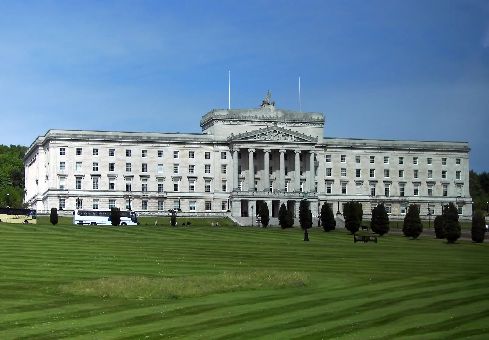 Northern Ireland Assembly building at Stormont, Belfast. Archive photograph providing parliamentary context.