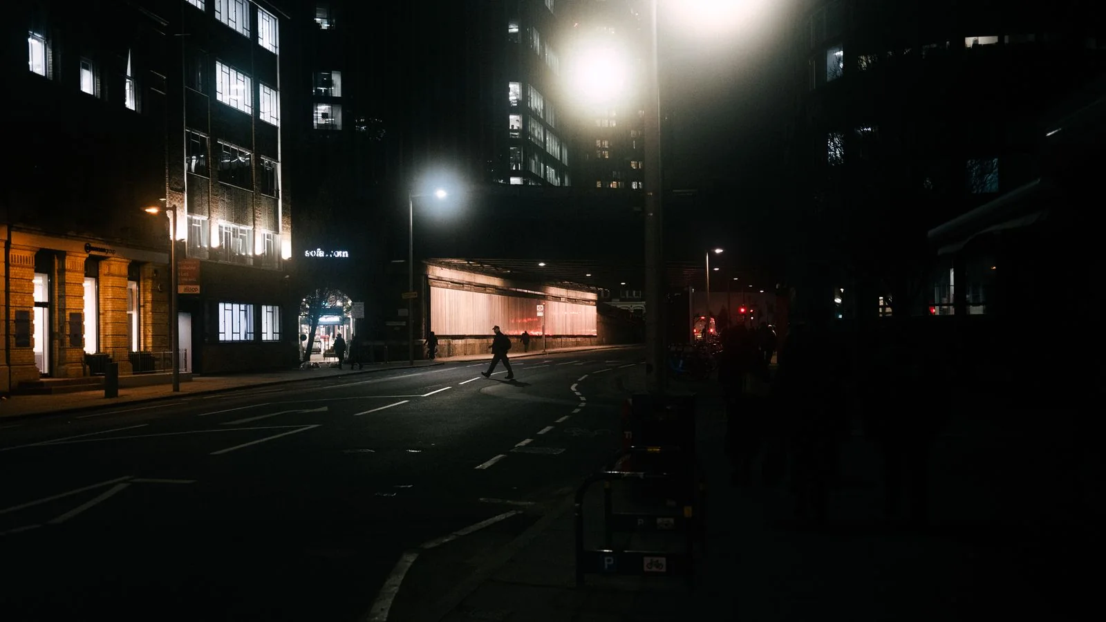 London street at night. Stock photograph of a nighttime environment, not Southwater or the Telford campaign.