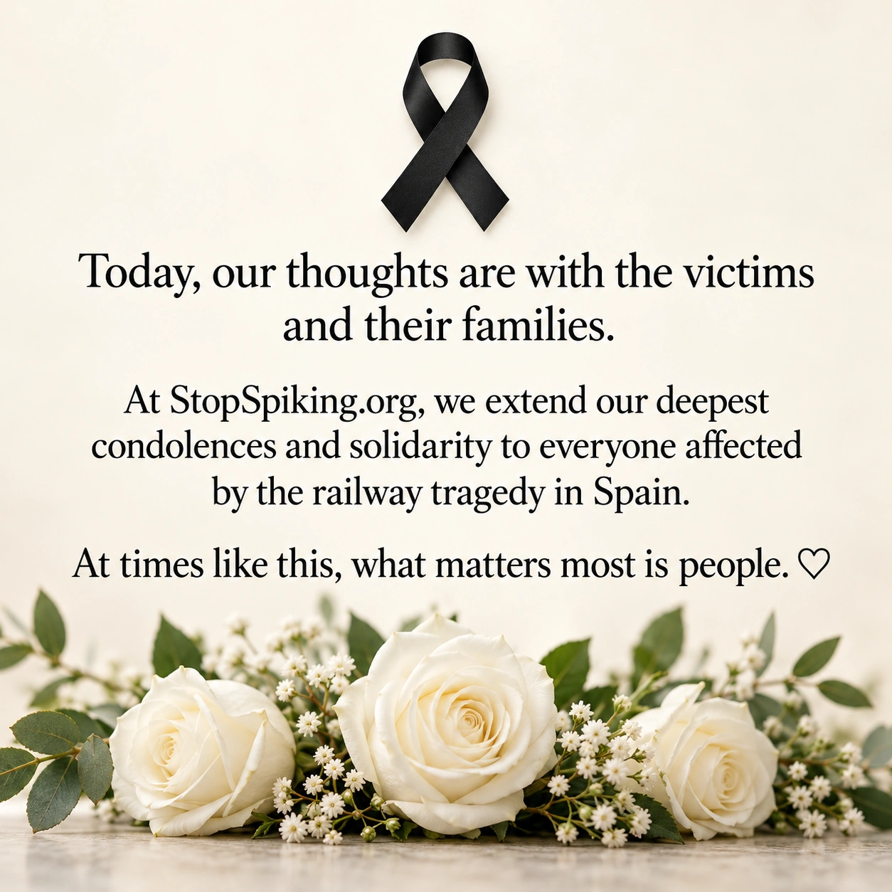Black ribbon and white roses. Symbolic tribute illustration.