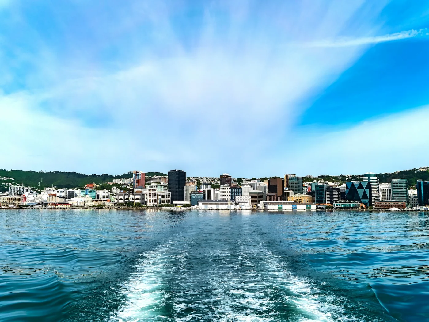 Wellington, New Zealand, photographed from the water. Context image of the country with the largest share of respondents in the 22-country survey.